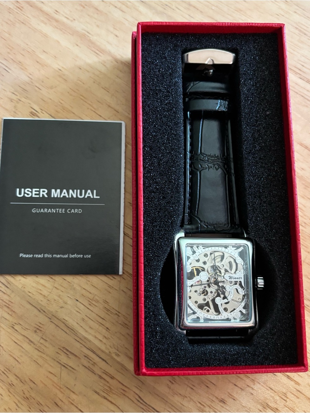 Women's Skeleton Mechanical Watch with Black Leather Strap
